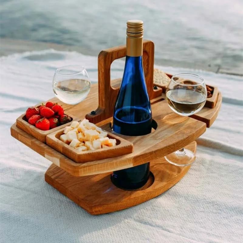 Table de pique-nique pliante en bois avec porte-verre, bureau rond pliable, porte-verre à vin, table