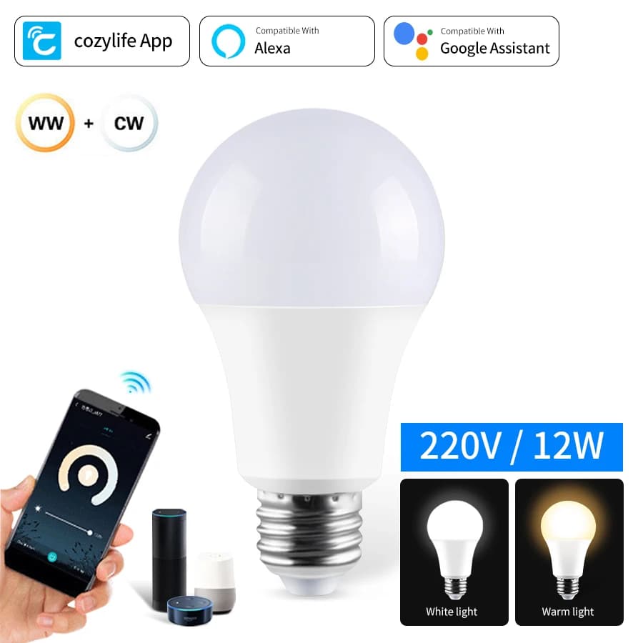 Ampoule LED intelligente WiFi E27, application Cozylife, 220V, lampe intelligente Alexa, appareil él