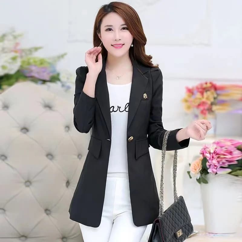 Nouveau Blazer Femme Printemps-Automne 2026 – Veste Unie à Bouton Unique Mi-Longue, Coupe Slim, Gran