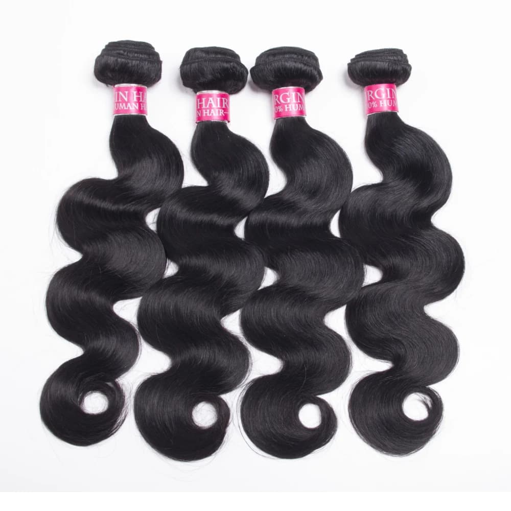 Extensions de Cheveux Humains Brésiliens Ondulés (Body Wave) – Lots de 1/3/4 Pièces, Noir Naturel, 1