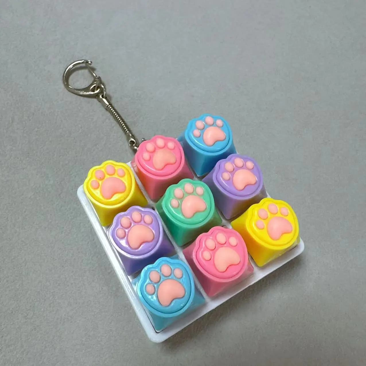 Porte-clés Patte de Chat Mignonne, Clavier à 9 Touches, Décompression, Bouton Clicker Anti-Stress po