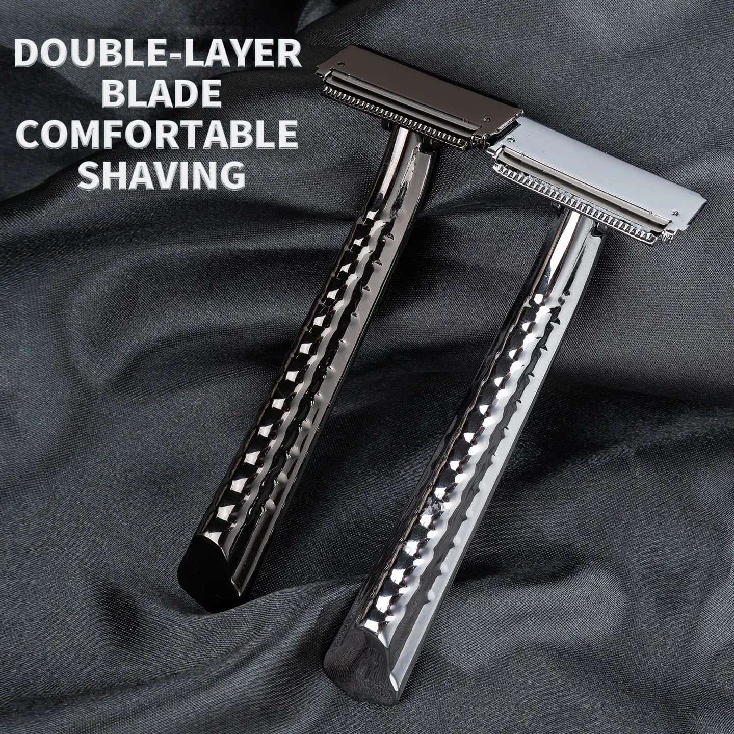 Rasoir manuel classique en métal à double lame semi-affûtée, rasoir à barbe en acier inoxydable à do