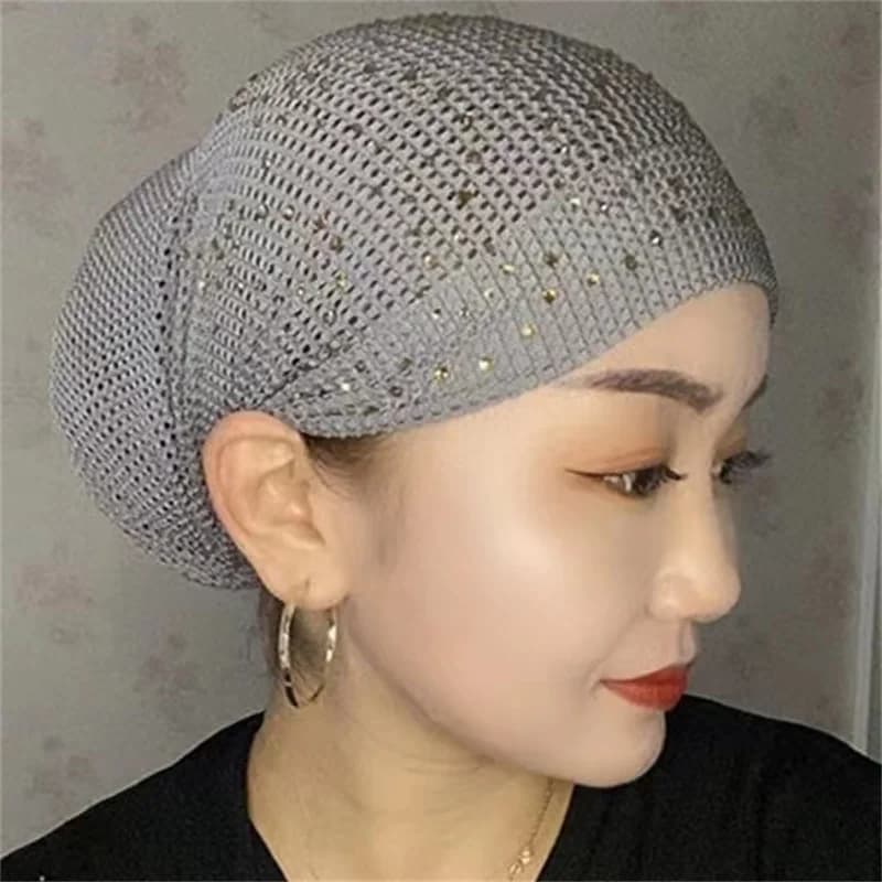 Chapeau Turban d'été en maille respirante pour femmes, élastique, diamants, foulard musulman, Bonnet