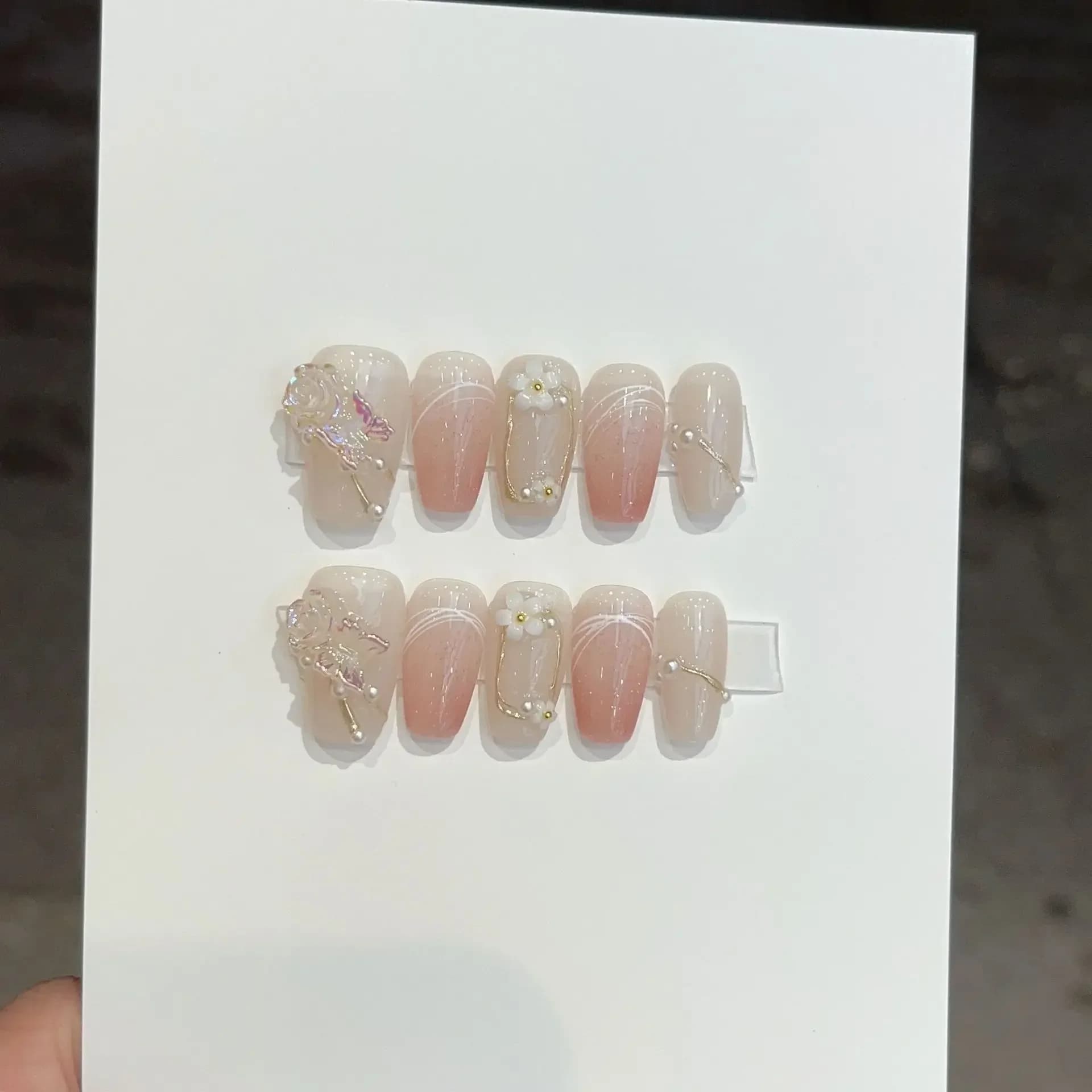 10 pièces bleu à la main presse sur ongles ensemble Ballet portable artificiel faux ongles décoratio