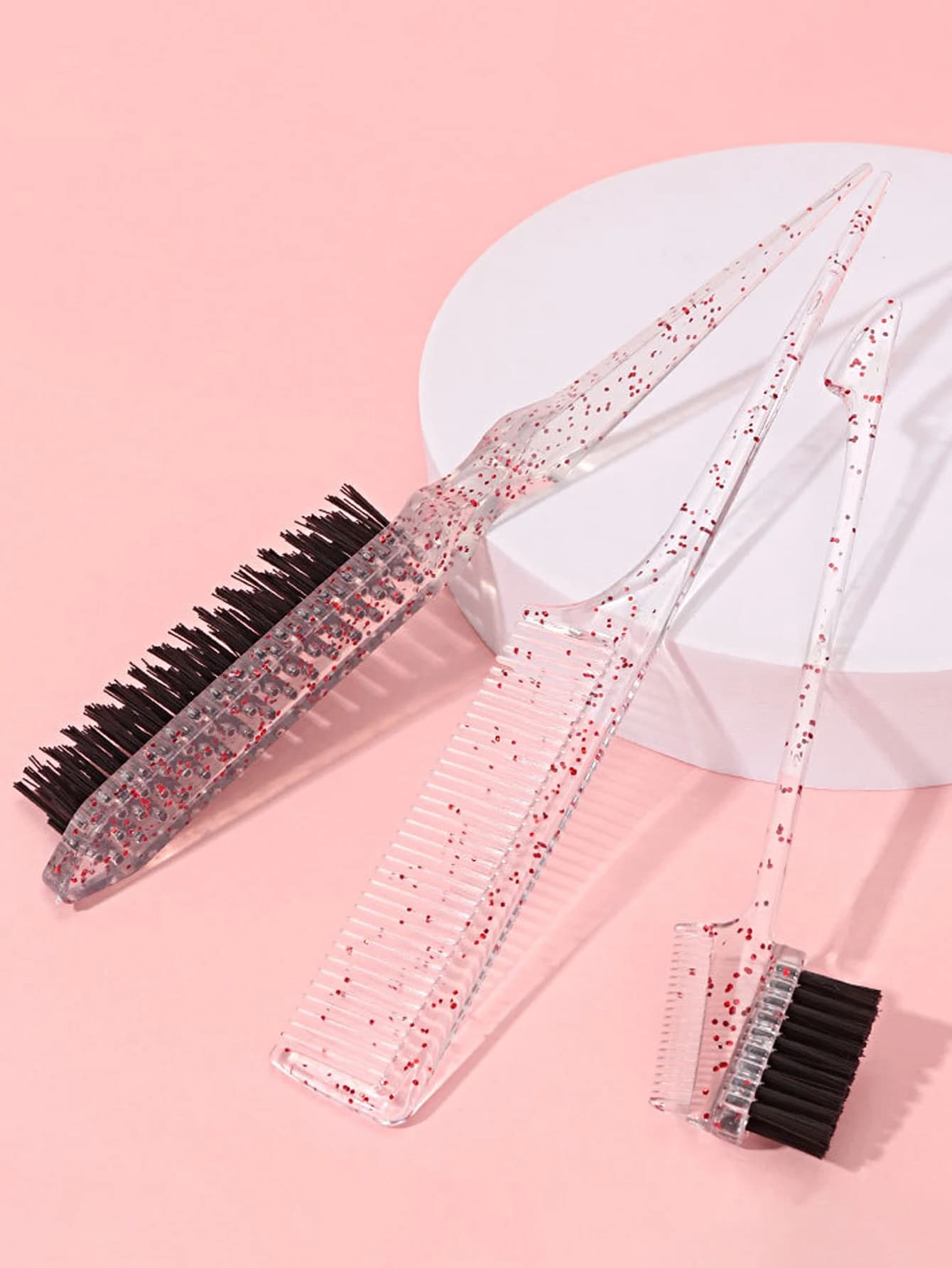 Ensemble de peignes transparents 3 pièces avec brosse de contrôle de bord double face, brosse à déch