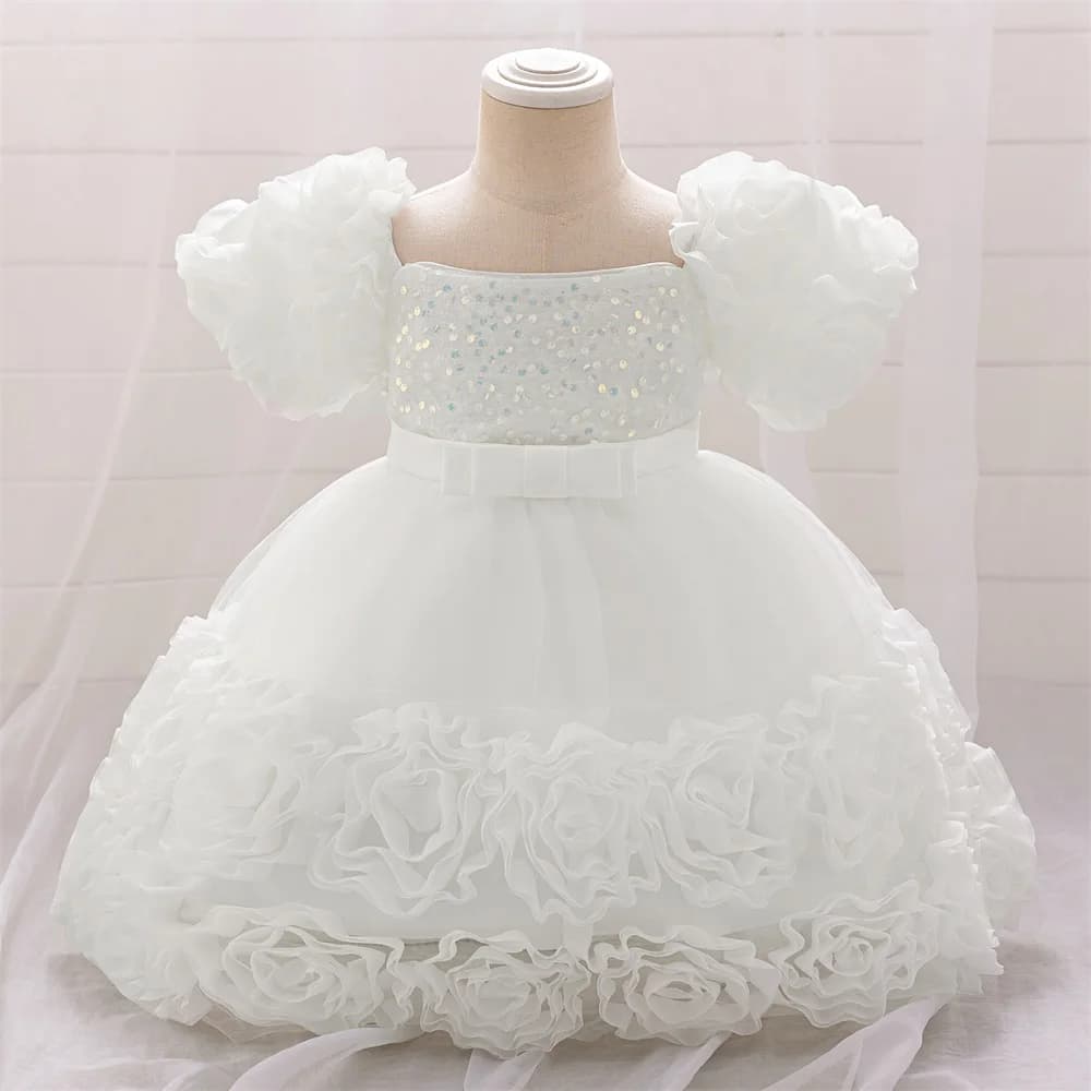 Robes à fleurs à paillettes pour petites filles, en dentelle, pour mariage, noël, fête de 1er annive