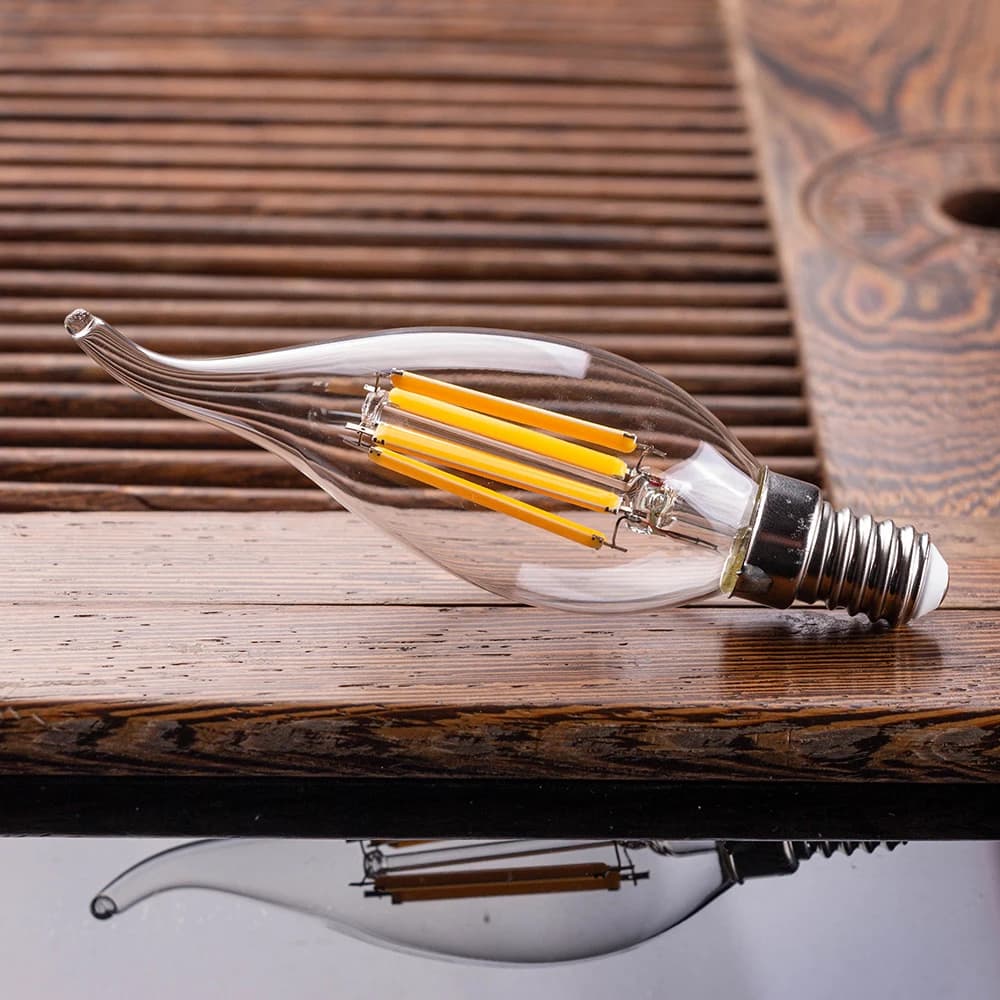 Ampoule de nuit en verre transparent C35, E14 E12 4W 6W, Filament LED blanc chaud, pointe courbée po