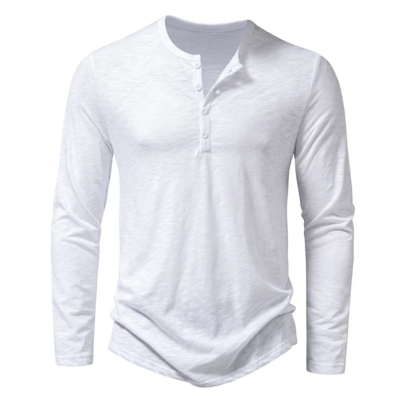 Nouveau hommes coton Henley t-shirt à manches longues T-Shirts basique décontracté bouton col respir