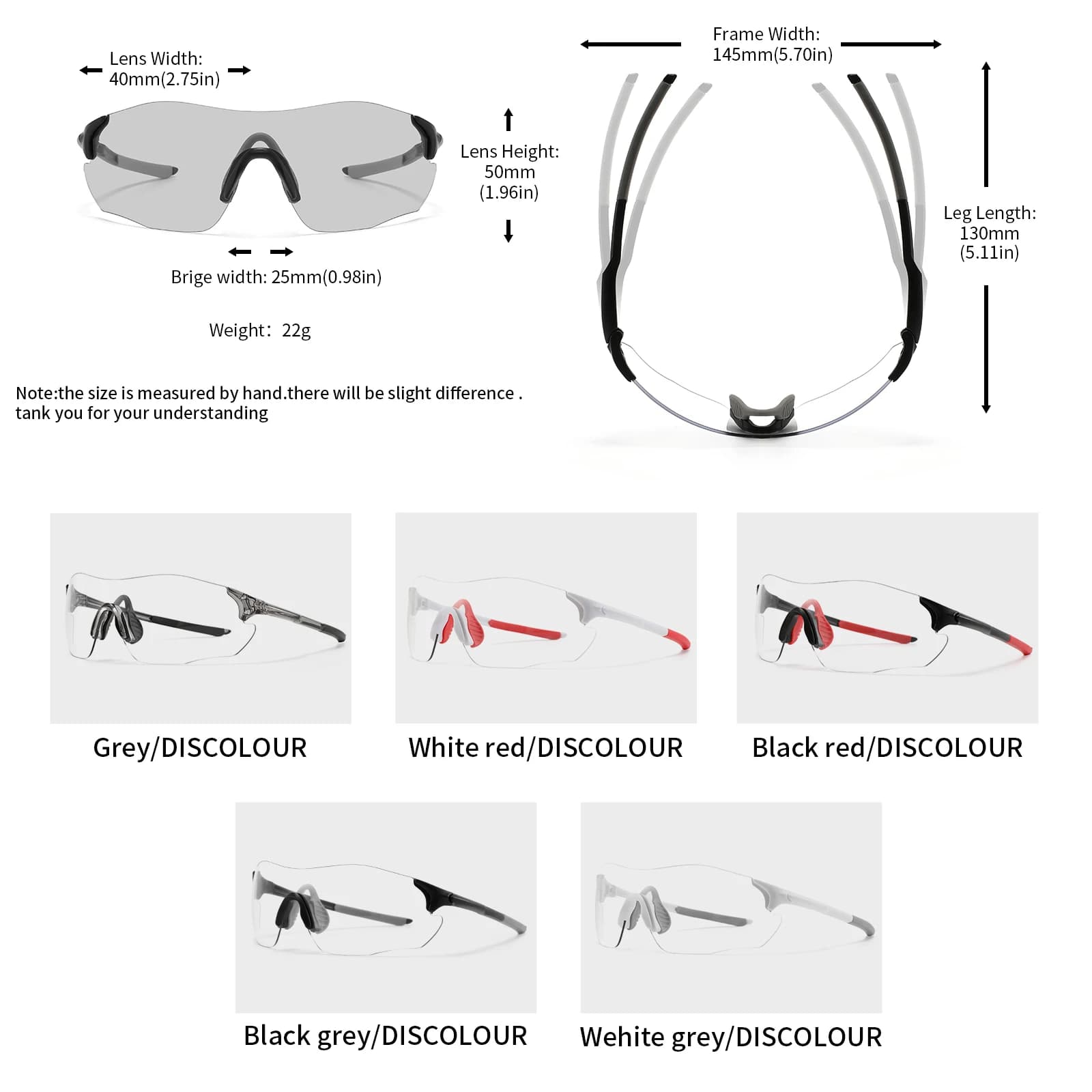 Lunettes de soleil de sport photochromiques ultralégères sans cadre 23g confort pour le cyclisme voy