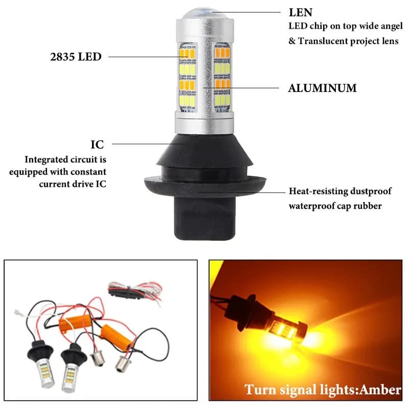 T20 W21W WY21W 7440 BA15S BAU15S 1156 voiture LED 42LED 2835 DRL Auto feux de jour antibrouillard
