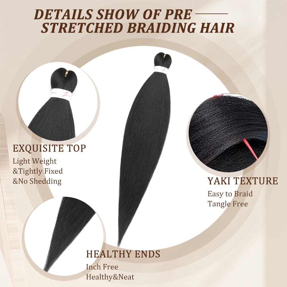 Extensions de cheveux tressés pré-étirés, fibre synthétique ombrée, Yaki Bergame, réglage de l'eau c