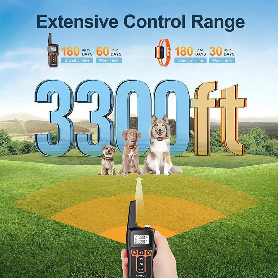 ROJECO 1000m Electric Dog Training Collar Light Waterproof Rechargeable Pet Anti Bark Control Collar