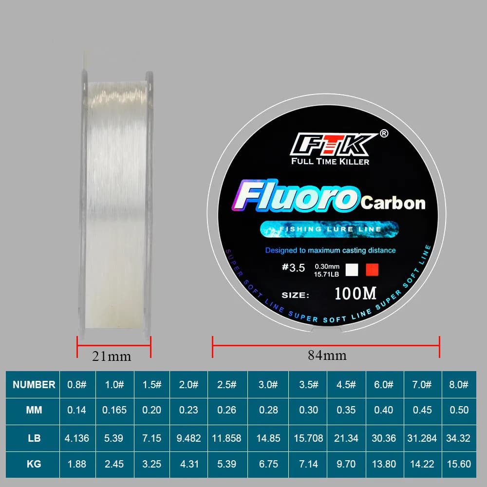 Ligne de pêche avec appâts en fluorocarbone de 100m, pêche à la mouche en fibre de carbone, pêche sa