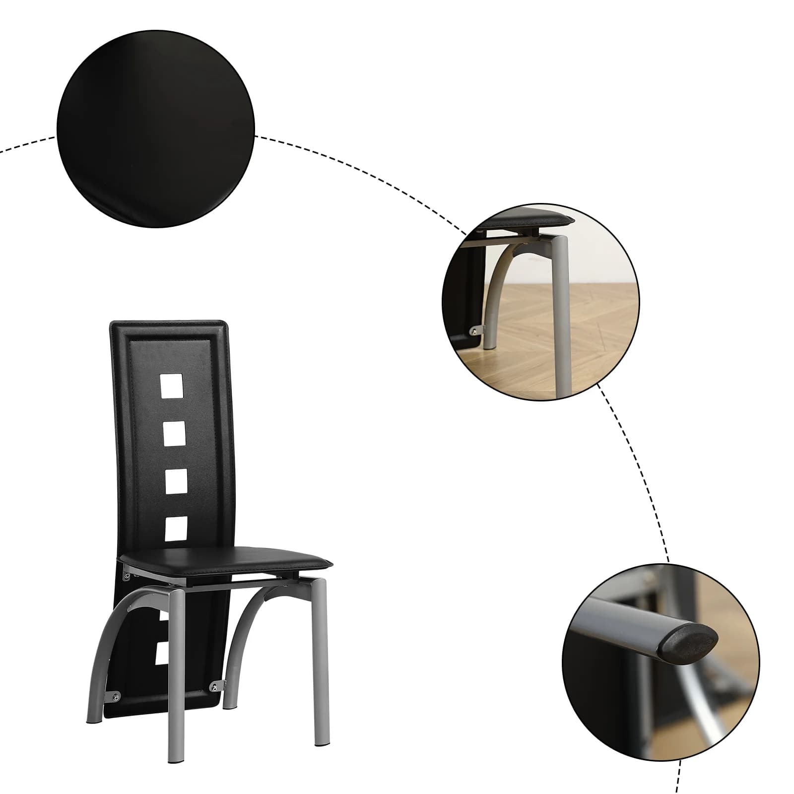 Dossier long carré creux en cuir PU, décoration de chaise de salle à manger, tube rond, coussin noir