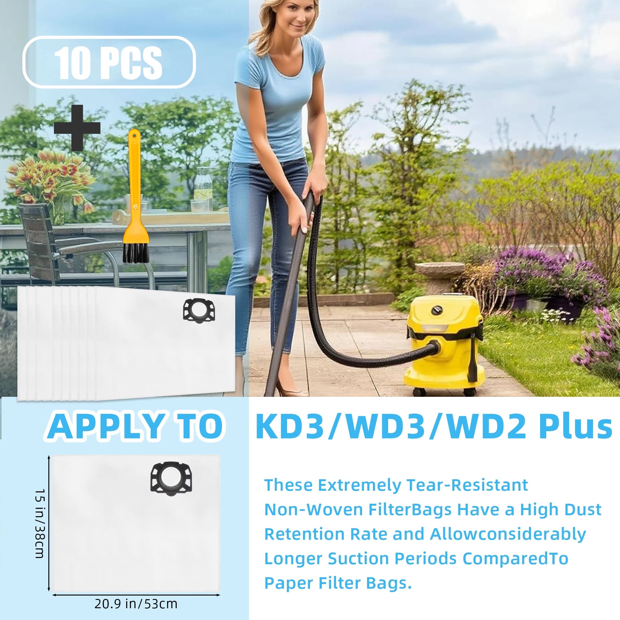 Sacs d'aspirateur compatibles avec Kärcher 2.863 – 14.0, sacs filtrants en polaire KFI 357, sacs de 
