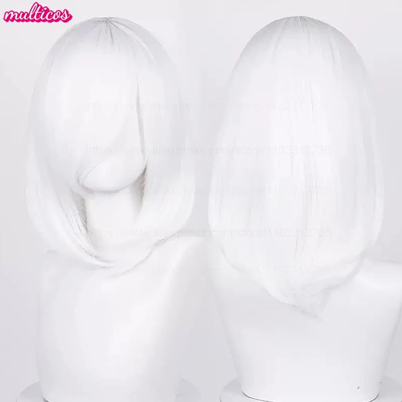 40 cm moyen basique Anime Cosplay perruque Bang Blond noir blanc rouge rose vert bleu marron or bleu