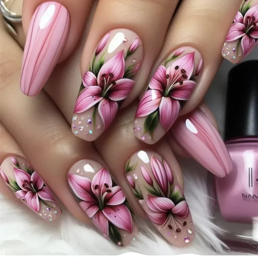 Faux ongles de Ballet en forme d'échelle, 24 pièces, avec bande de colle, Nail Art Floral ombré, pre