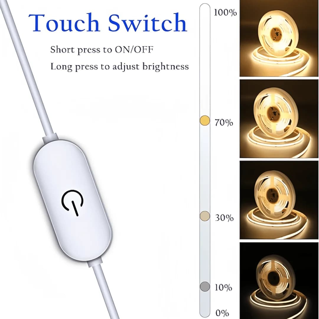 Bande Lumineuse LED COB Tactile, Gradateur Flexible, Ruban à Diodes, USB, Linéaire, Éclairage Nik, L