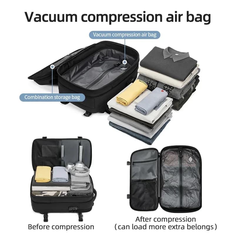Sac à dos de voyage pour hommes sac à dos pour ordinateur portable à compression sous vide 17 pouces