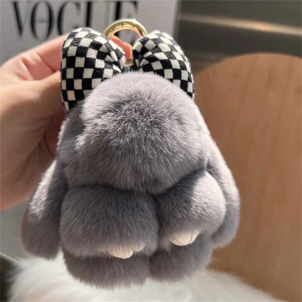 Porte-clés de voiture en peluche, Mini lapin, nœud en cheveux, sangle de sac, Couple de lapin mignon