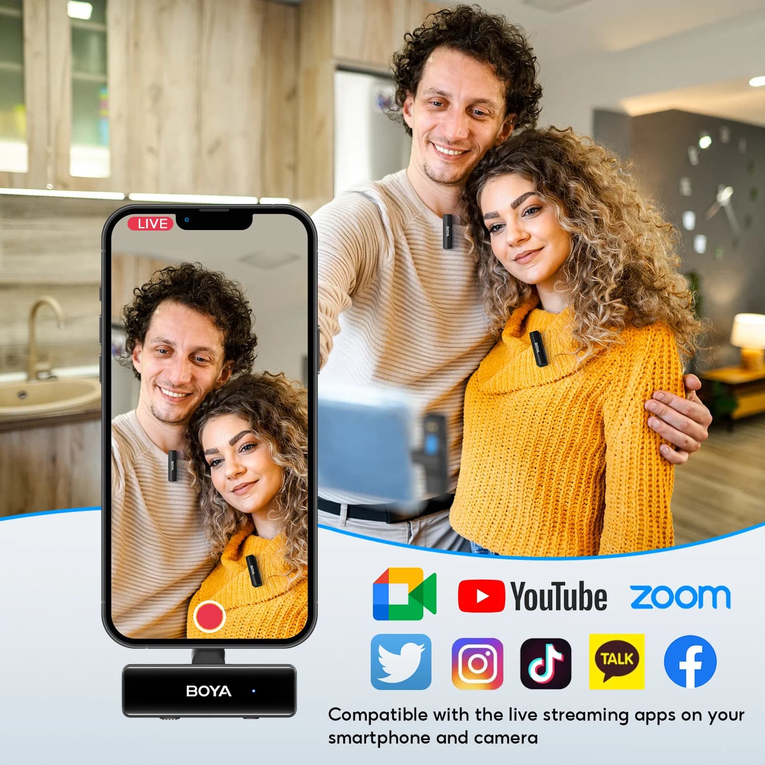 BOYA BOYALINK-Microphone Lavalier sans fil, pour iPhone, Android, appareil photo reflex numérique, Y
