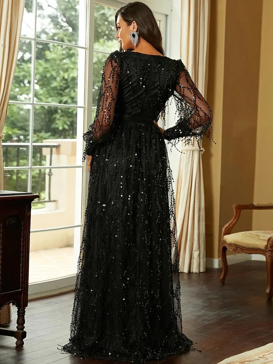 InjMesh Sequin Display Banquet fur s for Women, Robe de soirée, Robe longue, Noir, Élégant, Indépend