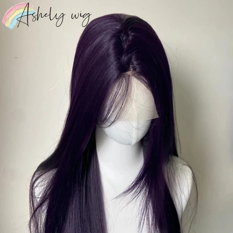 Perruque Lace Front Wig synthétique violette foncée 13x4, perruque longue et lisse pour femmes, usag