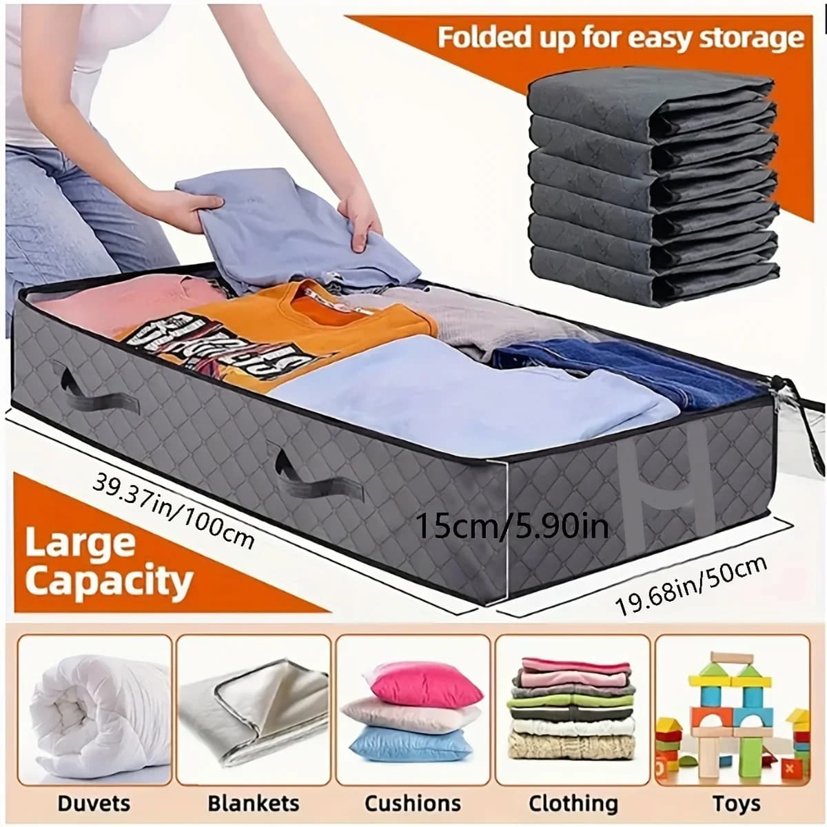 Conteneurs de rangement sous le lit, grand rangement pour couette, anti-poussière, gain de place, so