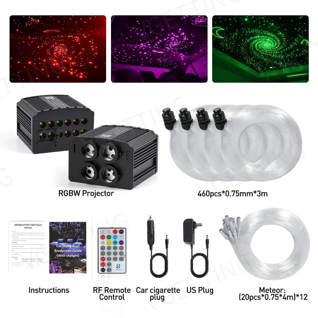 4 ports 32W scintillant RGBW météore Starlight garniture étoile plafonnier 860 pièces fibre optique 