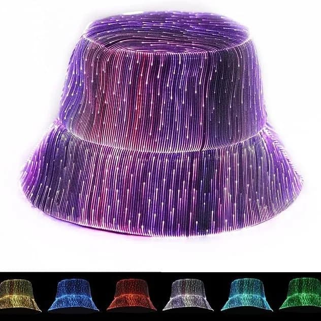 Chapeau lumineux Led multicolore à la mode, chapeau seau lumineux Cyberpunk en Fiber optique