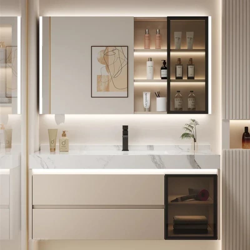 Rock panneau céramique intégré salle de bain armoire combinaison lavabo armoire main lavabo Gabinete