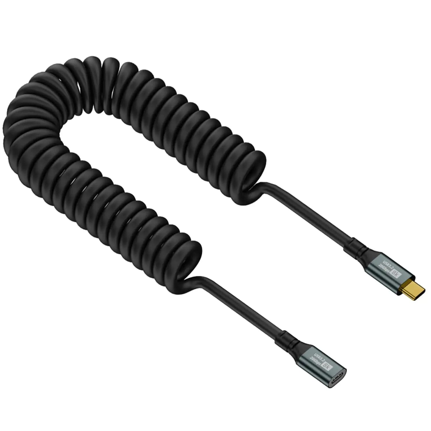 Câble enroulé d'extension USB C vers USB C, câble enroulé USB C vers USB C, rallonge de type C mâle 