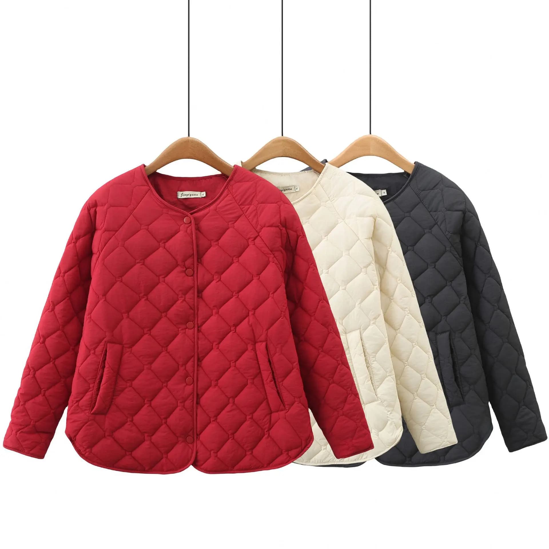 Parkas minces à manches Leurs lan simples pour femmes, manteau rembourré Argyle, veste matelassurera