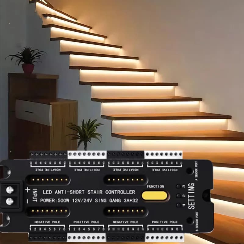 Bande lumineuse LED avec capteur de mouvement pour escaliers, 32 canaux, gradation, éclairage noctur