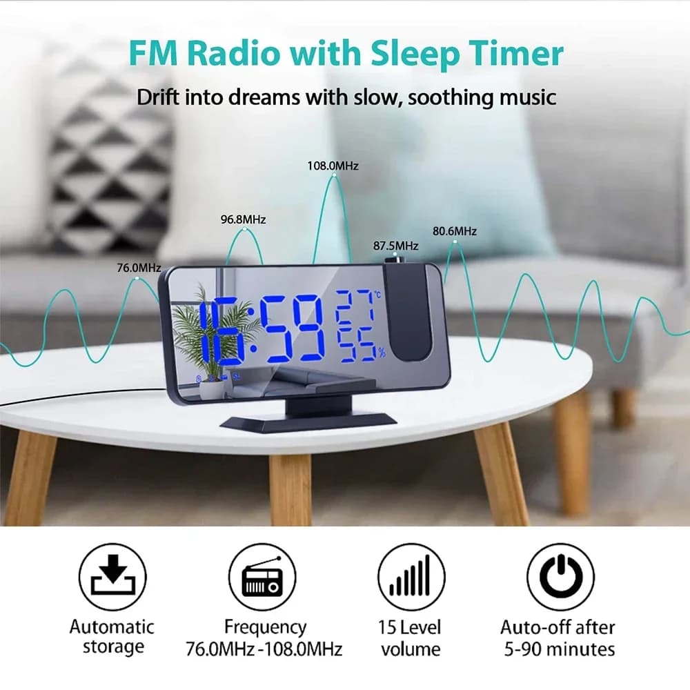 Réveils à Projection numérique LED, projecteur de plafond électronique USB, réveil avec Radio FM pou
