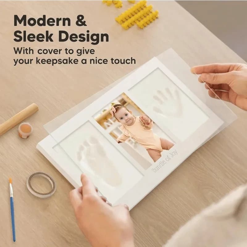 Kit d'argile pour empreintes de mains de bébé, cadre photo souvenir pour nouveau-né avec vitrine pou