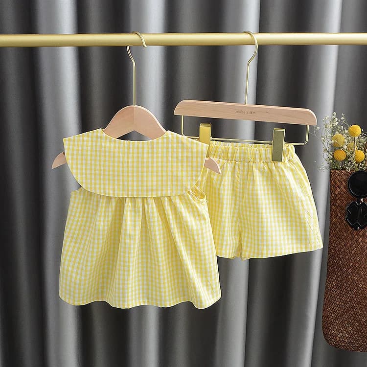 Ensembles de vêtements d'été bébé fille mignon fruits coton filles Plaid douce princesse 2 pièces co