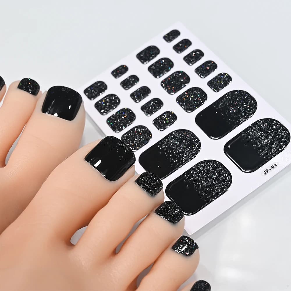 5 feuilles/110 pointes été paillettes orteil ongles autocollants couverture complète ongles envelopp