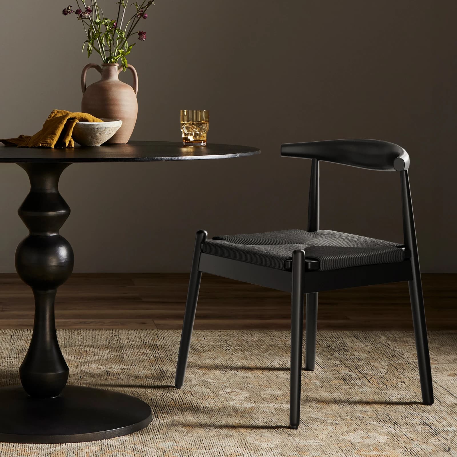 Ensemble de 2 chaises de salle à manger tissées, chaise de cuisine avec cadre en chêne massif et siè