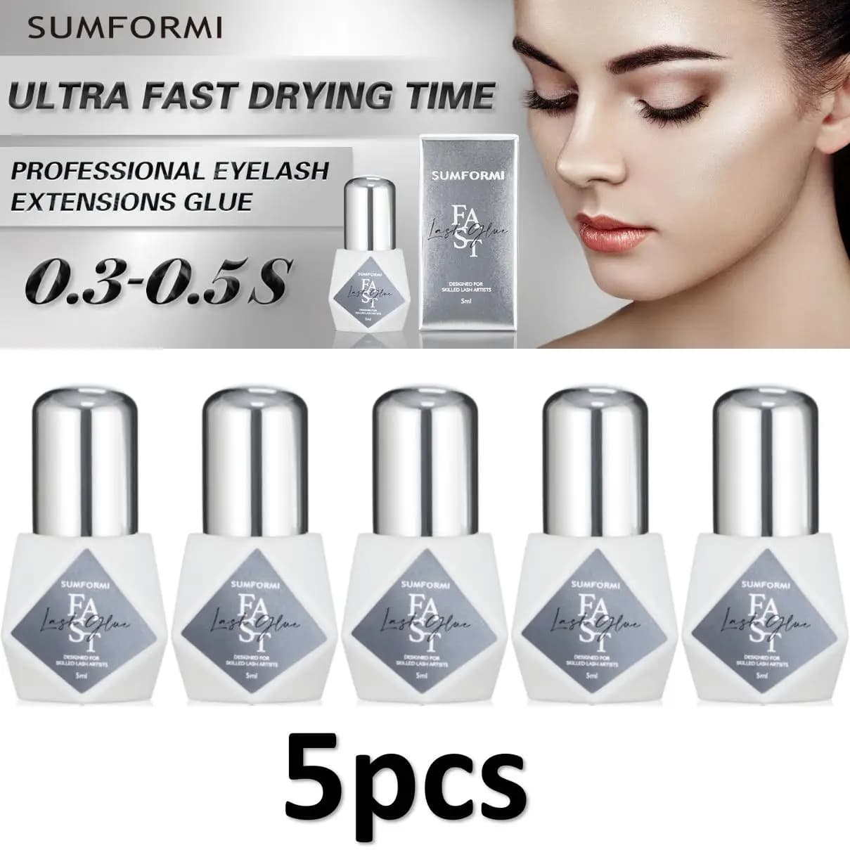 Gollee – colle pour extensions de cils, 5 bouteilles, 7-9 semaines, greffage longue durée, 0.3-1s, c
