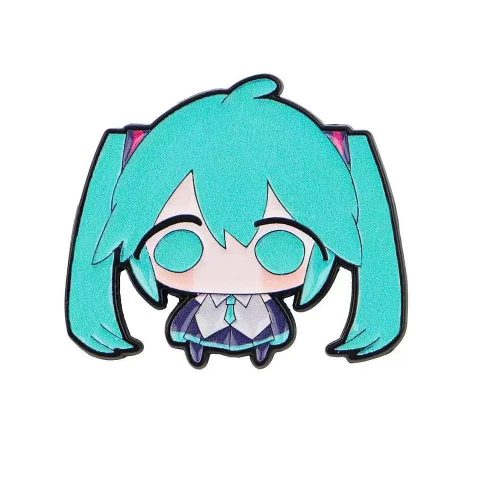 Broches en émail version Q de fille anime aux cheveux bleus, style chanteuse virtuelle Kawaii, badge