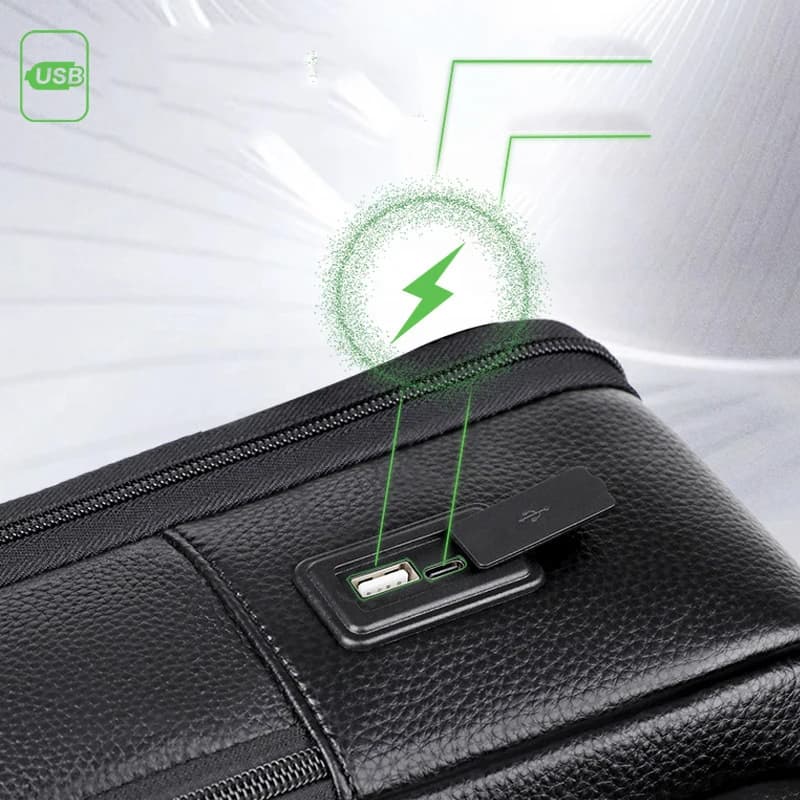 100% sac à dos en cuir véritable hommes 15.6 pouces sac à dos pour ordinateur portable USB Charge an