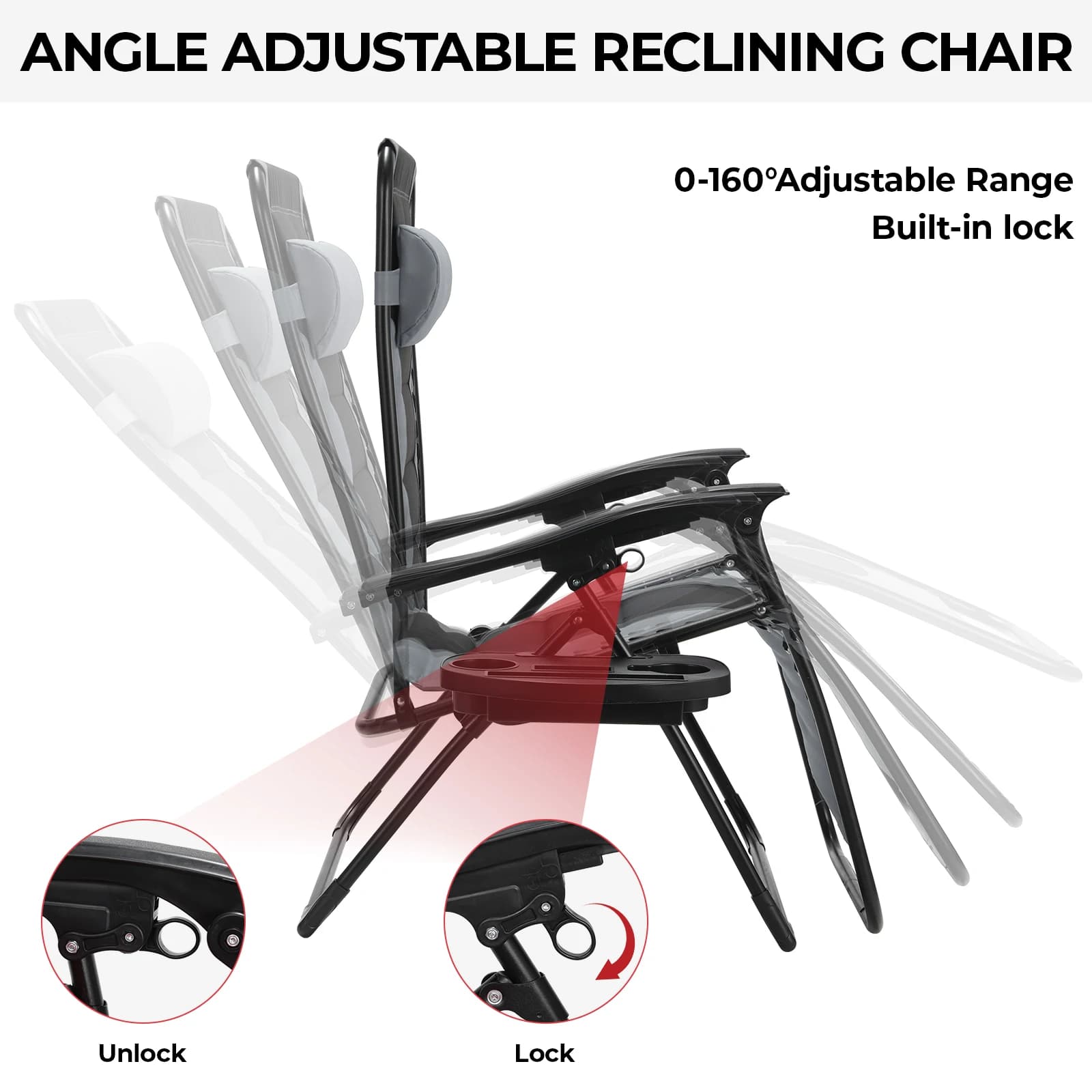 Chaise zéro gravité rembourrée, ensemble de 2 chaises inclinables pliables pour l'extérieur, chaise 
