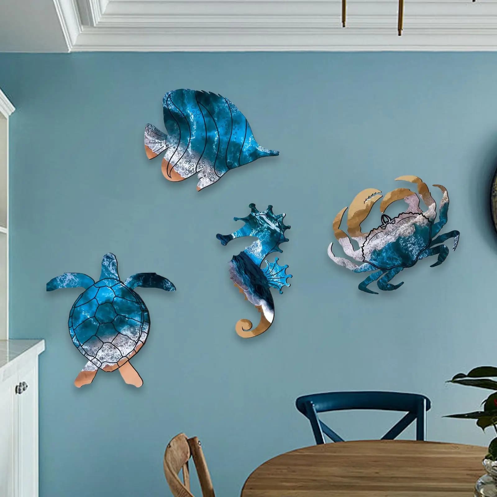 4x tortue de mer hippocampe crabes poisson décoration murale thème nautique salle de bain décoration
