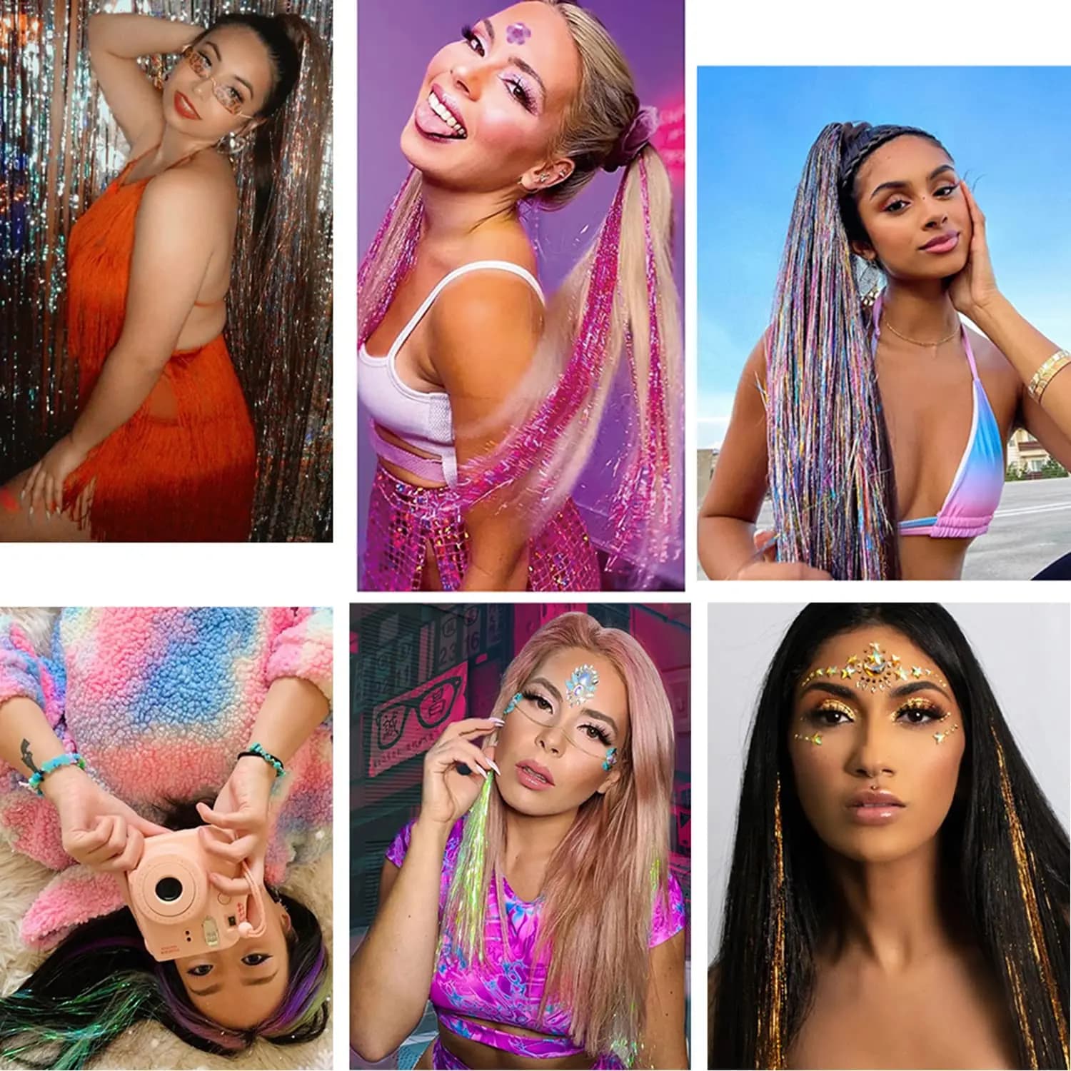 6 pièces pince à cheveux en 23.6 pouces paillettes synthétique pince à cheveux en cheveux Kit de gui