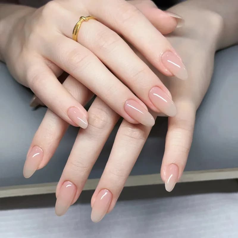 24 pièces Aurora Nude Rose presse sur ongles amande acrylique Simple faux ongles avec dégradé concep