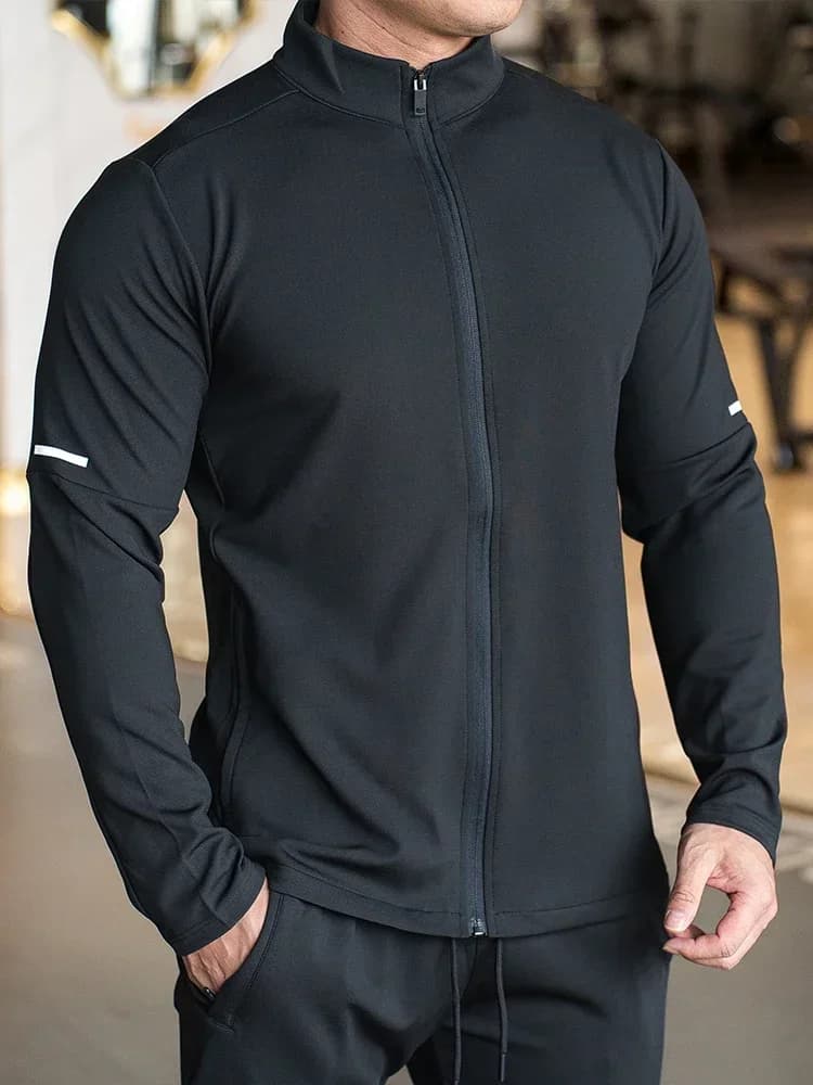 Sweat-shirt de sport à manches longues pour hommes, col montant, veste monochrome, jogging, entraîne