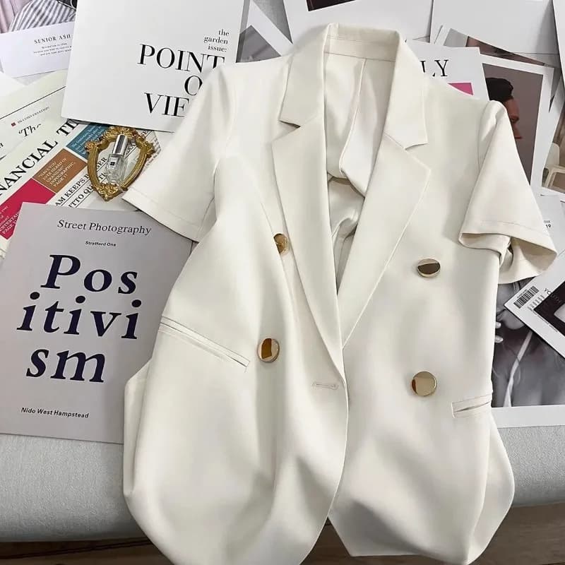 Veste d'été doublée dos nu pour femme, manteau blanc imbibé, manches courtes, mode coréenne, haute q