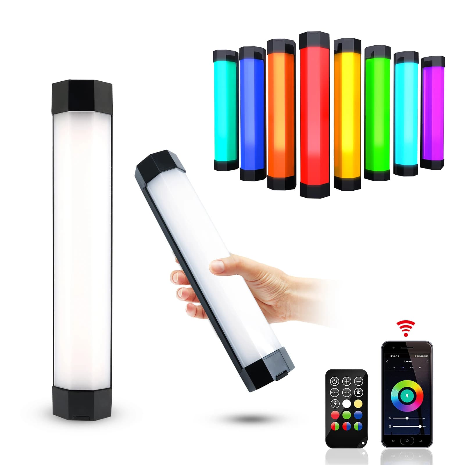 LUXCEO P200 IP67 Tube rvb étanche à la pluie batterie intégrée et aimant avec contrôle par applicati
