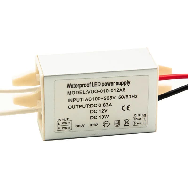 Mini régulateur de pilote LED mince AC120V 240V à DC 12V 24V IP67 12W, transformateur de lumière de 